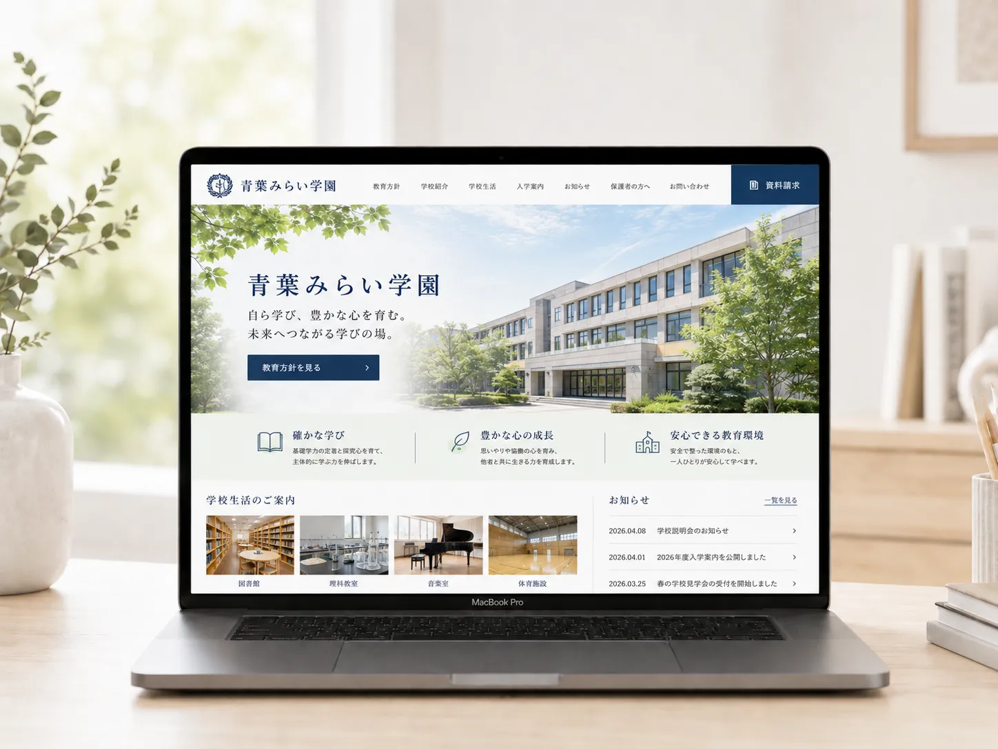 Academy デザインデモ — MacBook 表示